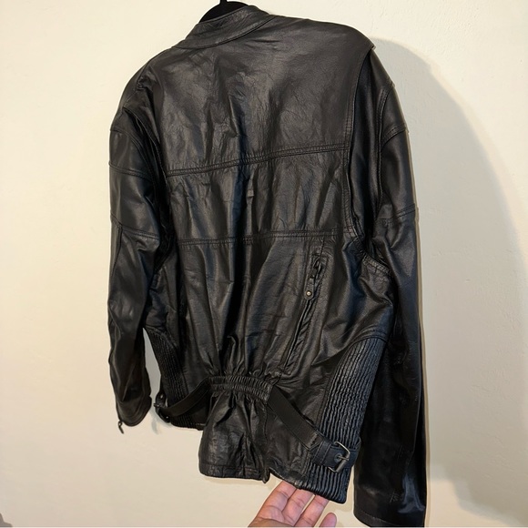 BARNEYS LEATHER. plus size motorcycle leather jacket w/ removable lining - Picture 7 of 10